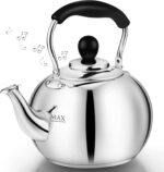 Whistling Tea Kettle Stovetop - 2.3 Quart Round Tea Pot for Stovetop, Silver Mirror Polished Classic Stovetop Kettle, Food Grade Material Teapot for Stove Top - Image 2
