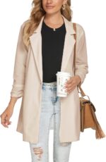 Unifizz Women Long Blazers for Business Casual 3/4 Sleeve Button Front Notch Lapel Lightweight Work Office Blazer Jackets - Image 3