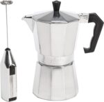 Primula Stovetop Espresso Maker and Handheld Electric Milk Frother Gift Set, Moka Pot for Classic Italian and Cuban Coffee, Cafetera, 6 Espresso Cups, Silver - Image 2