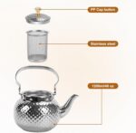 Hammered Tea Kettle, Stainless Steel Tea/Coffee Pot Loose Leaf Teapot for Tea, Milk, Coffee, 1.2L Teapot with Strainer Stovetop Tea Kettle, Outdoor Travel Supplies, Gift For Tea (Silver) - Image 7