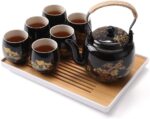 Dujust Japanese Tea Set, Black Porcelain Tea Set with 1 Teapot Set, 6 Tea Cups, 1 Tea Tray, 1 Stainless Infuser, Beautiful Asian Tea Sets for Adults, Tea Lover/Women/Men (Countryside in Golden) - Image 2