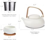 ZENS Modern Japanese Tea Set, 27 oz Ceramic Japanese Teapot with Fine Stainers and 4 Cups for Loose Leaf Tea Steeper, Wood Handle Matte Japanese Teapots Hot Tea Brewer for Tea Party Women Gifts - Image 4