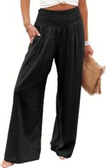 ANRABESS Women Linen Palazzo Pants Summer Boho Wide Leg High Waist Casual Lounge Pant 2025 Beach Travel Vacation Outfits - Image 2
