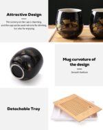 Dujust Japanese Tea Set, Black Porcelain Tea Set with 1 Teapot Set, 6 Tea Cups, 1 Tea Tray, 1 Stainless Infuser, Beautiful Asian Tea Sets for Adults, Tea Lover/Women/Men (Countryside in Golden) - Image 5