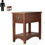 Giantex End Table with Drawer Set of 2, Retro Narrow Side Table, Nightstand with Solid Wood & Storage Shelf, Bedside Table for Living Room Bedroom Small Space Home Office (2, Walnut) - Image 4