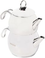 Karaca Adelya Stainless Steel Induction Teapot Set with 0.65L Teapot & 1.1L Tea Kettle, Traditional Turkish Tea Set Brewing System, Dishwasher Safe, Silver - Image 5
