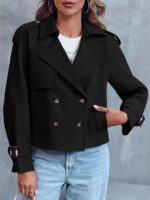 Saodimallsu Women Crop Double Breasted Trench Coat Raglan Sleeve Work Office Cropped Jacket With Pockets - Image 4