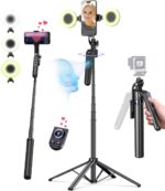 71” Auto Face Tracking Tripod for iPhone with Light,360° Rotating Phone Stand with Rechargeable Remote Control for TikTok Vlog Video Recording, Phone Tripod for Android Camera/GoPro/Ring Light - Image 2