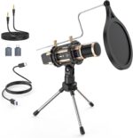 ZealSound Studio Recording Microphone, Condenser Broadcast Microphone w/Stand Built-in Sound Card Echo Recording Karaoke Singing for Phone Computer PC Garageband Smule Live Stream & YouTube (Gold) - Image 2