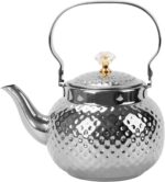 Hammered Tea Kettle, Stainless Steel Tea/Coffee Pot Loose Leaf Teapot for Tea, Milk, Coffee, 1.2L Teapot with Strainer Stovetop Tea Kettle, Outdoor Travel Supplies, Gift For Tea (Silver) - Image 2