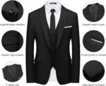 WULFUL Men’s Slim Fit Suit One Button 3-Piece Blazer Dress Business Wedding Party Jacket Vest & Pant - Image 6