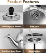 Whistling Tea Kettle Stovetop - 2.3 Quart Round Tea Pot for Stovetop, Silver Mirror Polished Classic Stovetop Kettle, Food Grade Material Teapot for Stove Top - Image 9