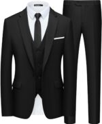 WULFUL Men’s Slim Fit Suit One Button 3-Piece Blazer Dress Business Wedding Party Jacket Vest & Pant - Image 2