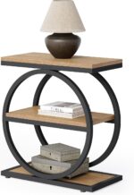 LITTLE TREE 3-Tier End Table, Side Table with Storage Shelves, Small Sofa Side Table for Living Room, Wooden Side End Table with Double Round Metal Legs, Slim Nightstand and Bedside Table, Oak - Image 9
