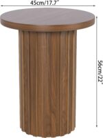 Farmhouse Pedestal End Table Round Side Table with Fluted Panel Rustic Drink Table for Small Space Living Room (Walnut) - Image 3