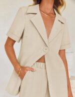 ZESICA Women's 2025 Casual 2 Piece Outfits Short Sleeve Blazer Jacket and Wide Leg Pants Loose Business Suit Sets - Image 6