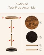 Masupu Drink Table, Round Side Table for Small Spaces, Pedestal Small End Table with Metal Base, for Living Room, Bedroom, Bathroom, Rustic Brown - Image 6