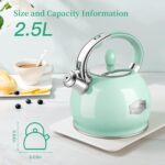 Tea Kettles Stovetop, 2.64 Quart Induction Whistling Tea Kettles Food Grade Stainless Steel Teapots with Cool Touch Handle Mint Green - Image 6