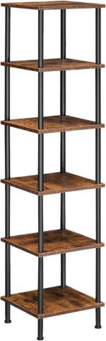 HOOBRO 6-Tier Corner Shelf, Corner Square Rack Display Shelf, Tall Storage Rack Plant Stand, Bookcase for Small Spaces, Living Room, Home Office, Kitchen, Rustic Brown and Black BF55CJ01 - Image 2