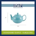 RSVP International Stoneware Teapot Collection, Microwave and Dishwasher Safe, 42 oz, Turquoise - Image 10
