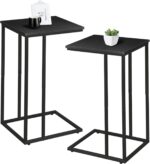 C Shaped Side Table Set of 2, Skinny Sofa Table for Sofa and Bed, Couch Tables That Slide Under, Small End Tables for Living Room, Bedroom or Small Spaces, Black - Image 2