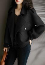 chouyatou Women's Fall Casual Cropped Wool Coat Open Front Loose Dressy Blazer Jacket Short Trench Coat - Image 4