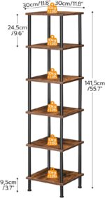 HOOBRO 6-Tier Corner Shelf, Corner Square Rack Display Shelf, Tall Storage Rack Plant Stand, Bookcase for Small Spaces, Living Room, Home Office, Kitchen, Rustic Brown and Black BF55CJ01 - Image 4