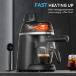 Coffee Machine, 3.5 Bar Espresso & Cappuccino Machine with Steam Wand, Compact Design Coffee Maker for Latte, Safety Lock & Tritan Cups, 800w, Black - Image 3