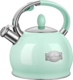 Tea Kettles Stovetop, 2.64 Quart Induction Whistling Tea Kettles Food Grade Stainless Steel Teapots with Cool Touch Handle Mint Green - Image 2