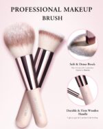 Makeup Brushes with Case, 20PCs Travel Makeup Brush Set, Foundation Concealer Blush Eyeshadow Brush Set Contour Powder Eyebrow Eyelash Brush Kit with Led Light Mirror Holder & 2 Powder Puff-Pink - Image 4