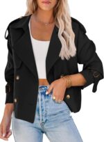 Saodimallsu Women Crop Double Breasted Trench Coat Raglan Sleeve Work Office Cropped Jacket With Pockets - Image 2