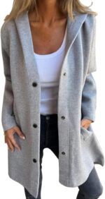 Jackets for Women Trendy Single Breasted Hooded Jacket 2025 Lapel Long Sleeve Casual Lightweight Overcoat with Pocket - Image 3
