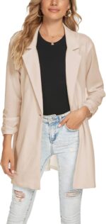 Unifizz Women Long Blazers for Business Casual 3/4 Sleeve Button Front Notch Lapel Lightweight Work Office Blazer Jackets - Image 2