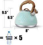 Tea Kettle, Toptier Teapot Whistling Kettle with Wood Pattern Handle Loud Whistle, Food Grade Stainless Steel Tea Pot for Stovetops Induction Diamond Design Water Kettle, 2.7-Quart Light Green - Image 3