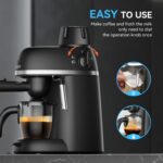 Coffee Machine, 3.5 Bar Espresso & Cappuccino Machine with Steam Wand, Compact Design Coffee Maker for Latte, Safety Lock & Tritan Cups, 800w, Black - Image 6