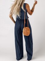 Dokotoo Pants Sets Women 2 Piece Outfits Sleeveless Round Neck Tank Tops Matching Sets for Women Elastic Waist Wide Leg - Image 3
