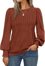 AUTOMET Long Sleeve Shirts Womens Pleated Business Casual Blouses with Smocked Cuffs - Image 2