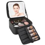 Relavel Travel Makeup Bag With LED Mirror, Cosmetic Train Case with Light up Mirror, Portable Makeup Artist Organizer Bag with Adjustable Dividers, Makeup Brush Holder Storage, Black - Image 2