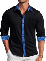 Barry.Wang Black Dress Shirts for Men Business Long Sleeve Button Up Formal Casual Western Collared Muscle Shirt Party Disco - Image 3