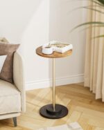 Masupu Drink Table, Round Side Table for Small Spaces, Pedestal Small End Table with Metal Base, for Living Room, Bedroom, Bathroom, Rustic Brown - Image 9