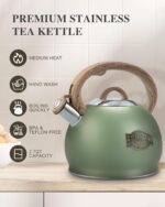 Tea Kettle Stovetop, 2.7 Quart Stove Top Whistling Tea Kettle, Teapot Kettles with Food Grade Stainless Steel and Wood Pattern Handle, Suitable for All Heat Sources - Image 3