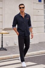 COOFANDY Men's Long Sleeve Casual Button Down Shirts Untucked Shirts Plaid Collar Vintage Denim Shirt - Image 5