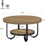 Tribesigns Round Coffee Table, 2-Tier Modern Wood Circle Center Table with Storage Shelf and Metal Frame, 31.5" Farmhouse Accent Cocktail Table for Living Room, Small Space, Brown - Image 3