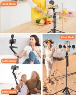 71” Auto Face Tracking Tripod for iPhone with Light,360° Rotating Phone Stand with Rechargeable Remote Control for TikTok Vlog Video Recording, Phone Tripod for Android Camera/GoPro/Ring Light - Image 7