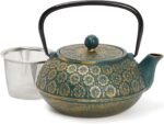 Juvale Cast Iron Tea Kettle with Infuser - 34 oz, Sage Green Floral - Loose Leaf Tea Infuser Pot & Japanese Cast Iron Teapot - Image 2