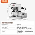 VEVOR 12 Cups Commercial Drip Coffee Maker, Coffee Maker Machine with 3 Glass Carafes and 3 Warmer Plates, Stainless Steel Pour Over Coffee Brewer for Restaurant, Office, Cafe - Image 8