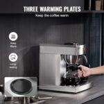 VEVOR 12 Cups Commercial Drip Coffee Maker, Coffee Maker Machine with 3 Glass Carafes and 3 Warmer Plates, Stainless Steel Pour Over Coffee Brewer for Restaurant, Office, Cafe - Image 4