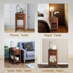Giantex End Table with Drawer Set of 2, Retro Narrow Side Table, Nightstand with Solid Wood & Storage Shelf, Bedside Table for Living Room Bedroom Small Space Home Office (2, Walnut) - Image 9