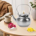 Hammered Tea Kettle, Stainless Steel Tea/Coffee Pot Loose Leaf Teapot for Tea, Milk, Coffee, 1.2L Teapot with Strainer Stovetop Tea Kettle, Outdoor Travel Supplies, Gift For Tea (Silver) - Image 4