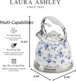 VQ Laura Ashley China Rose 3L Stainless Steel Tea Kettle Stovetop Whistling Teapot for Induction, Gas Hob or others. Silicon Coated Cool Handle & Push Button Mechanism Vintage Stove Top Kettle - Image 9
